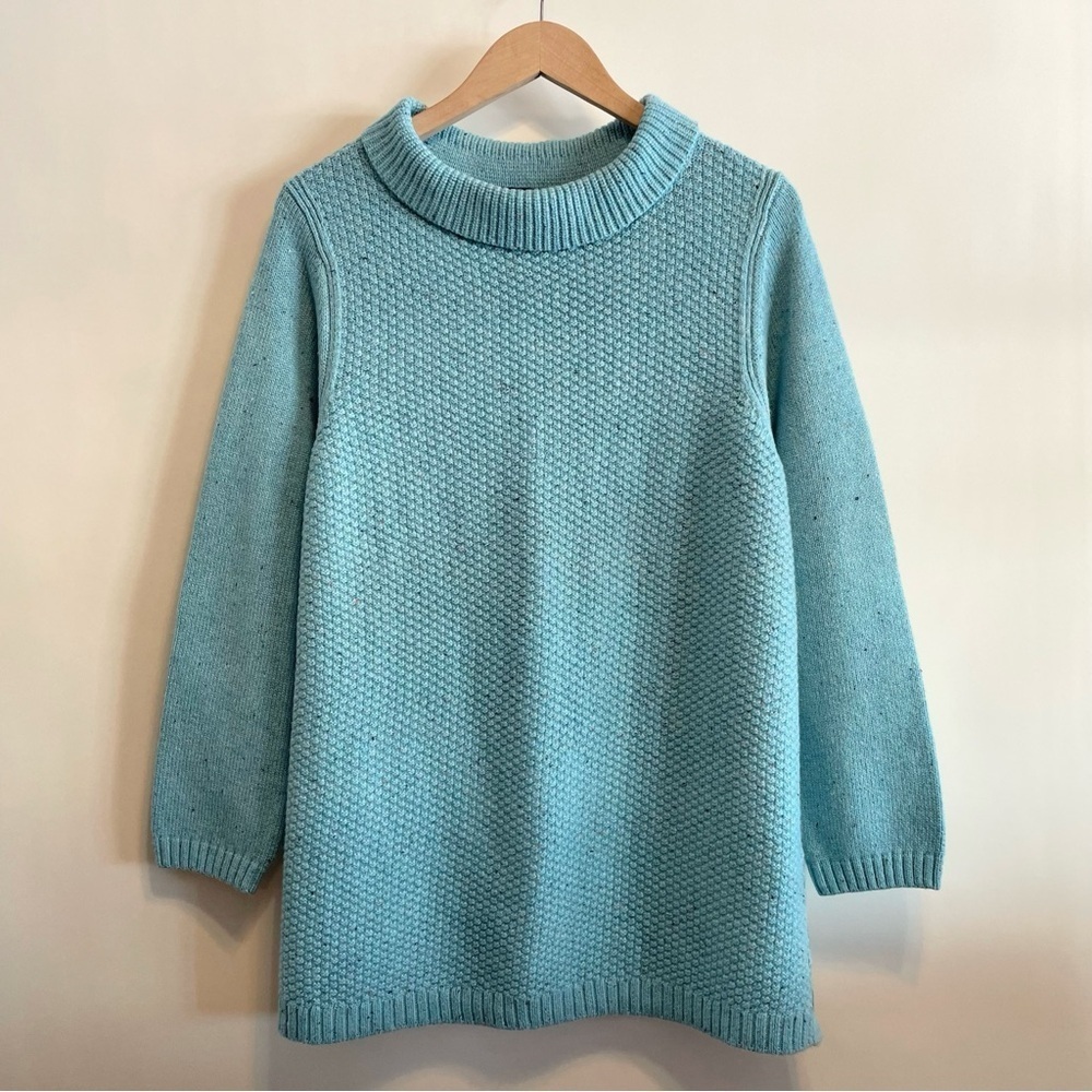 Talbots Aqua Blue Donegal Tweed Tunic Sweater w/ Sabrina Collar Size 2X Petite - Picture 2 of 11